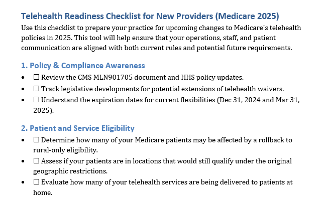 telehealth readiness checklist